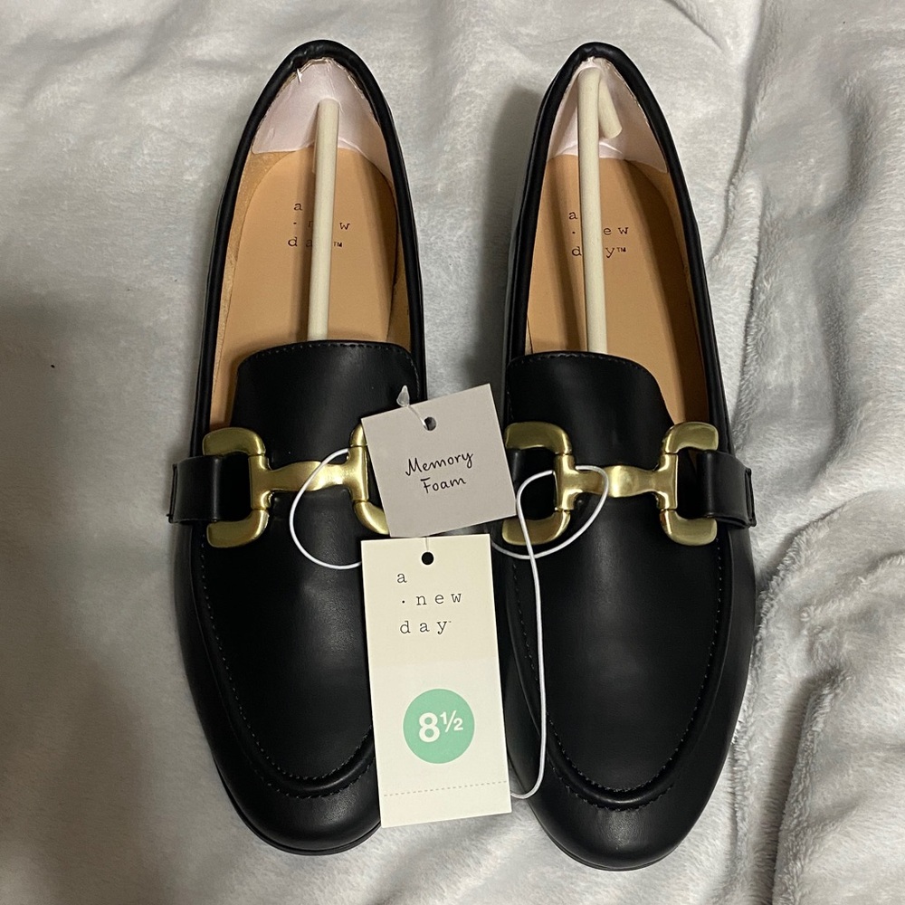 A New Day Black Flats with Gold Accent